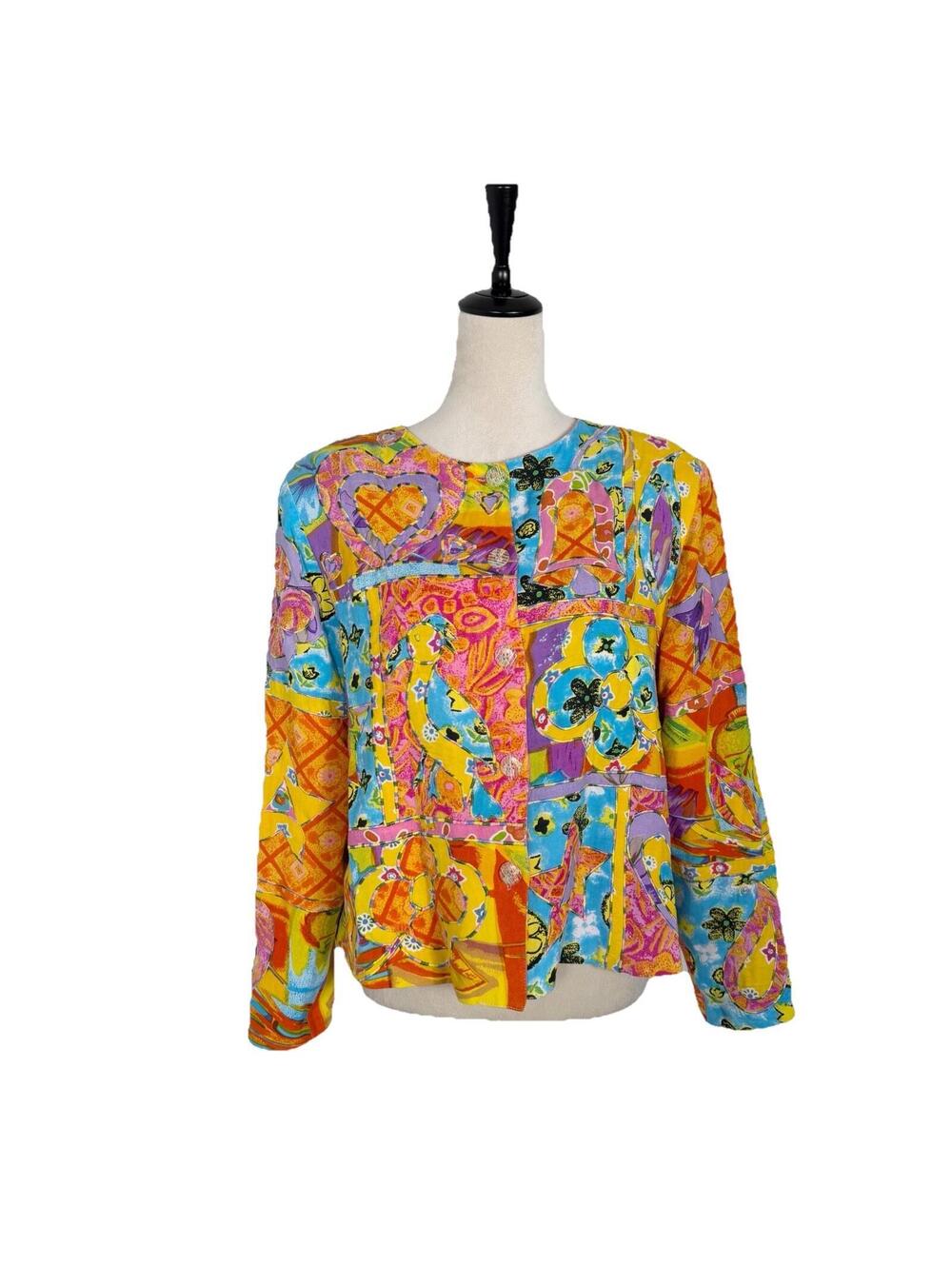 Patchington Womens Jacket Patchwork Wearable Art Boho Colorful Hippie Medium